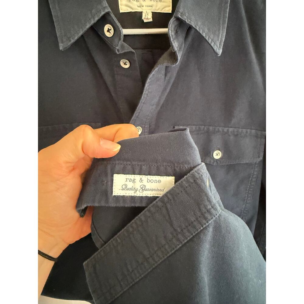 Rag & Bone Men’s Button Down Navy Shirt Size L - Picture 8 of 13
